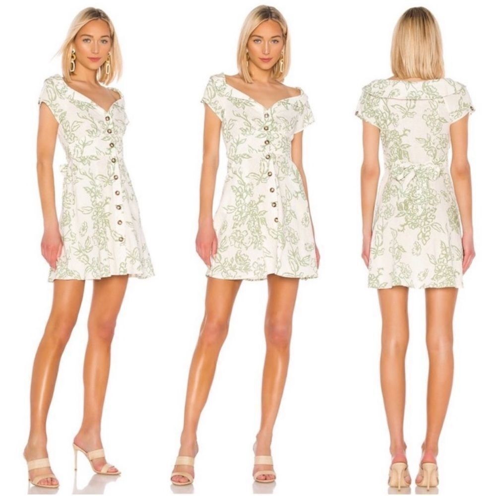 Free People A Thing Called Love Linen Blend Mini Dress | SZ 4 | Ivory Combo